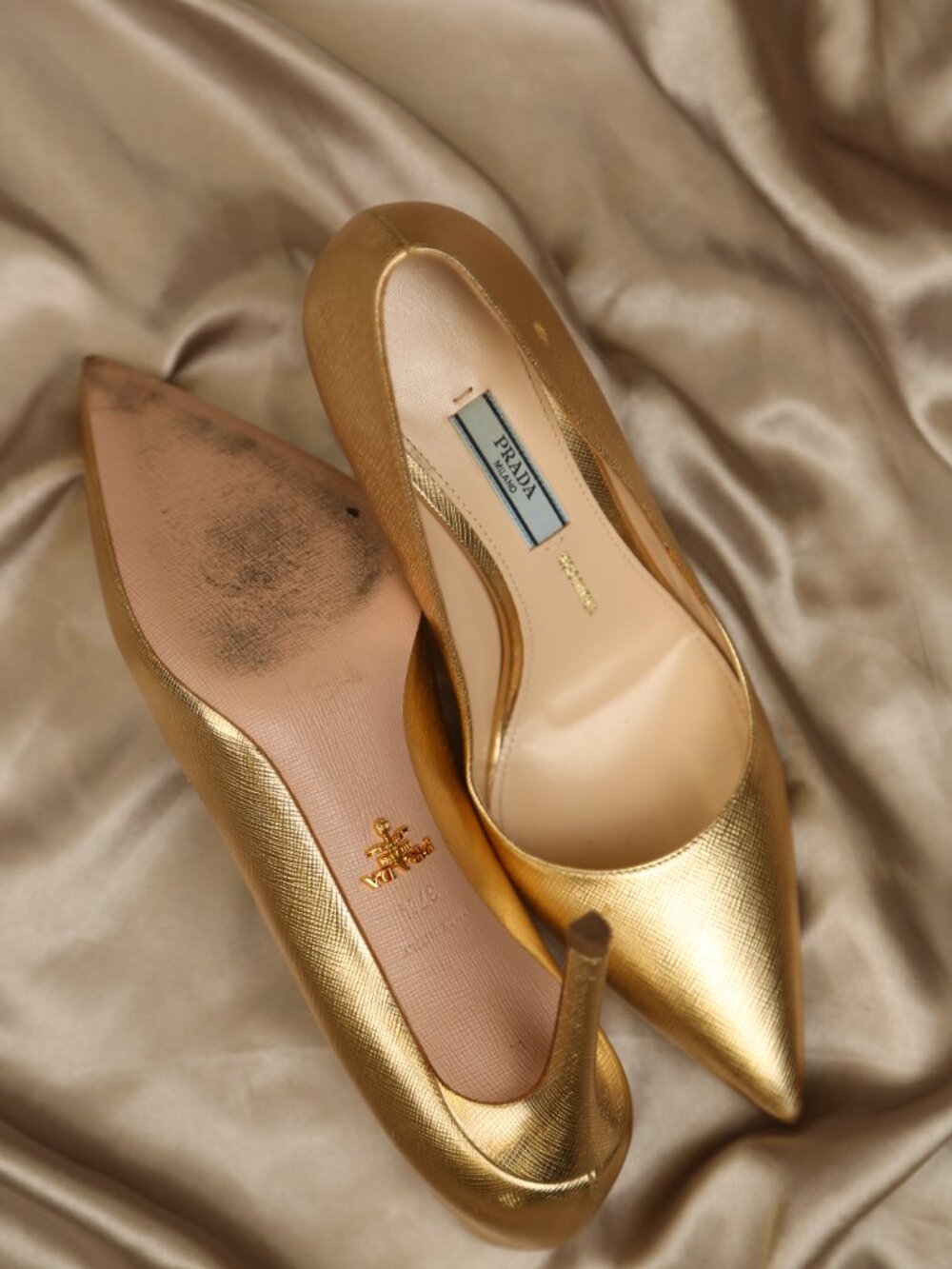 PRADA Gold Saffiano Pumps - Picture 6 of 11